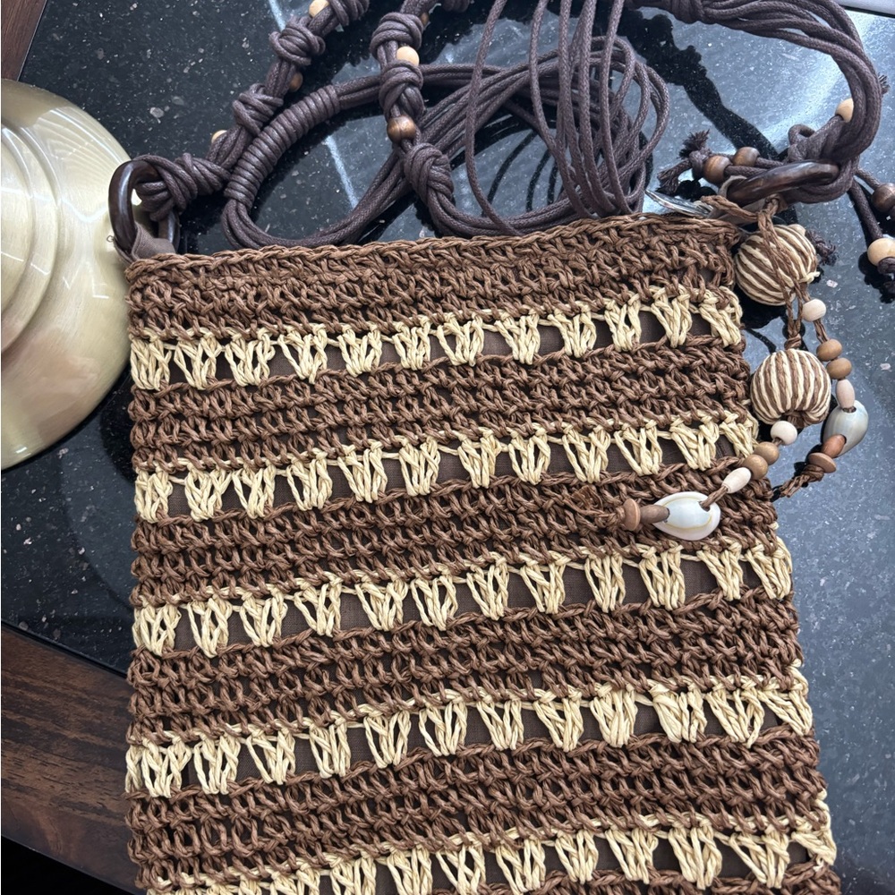 Handcrafted Brown and Cream Woven Bag